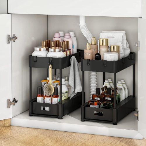 2-Tier Under Sink Organizer, Black, Plastic 1-Piece