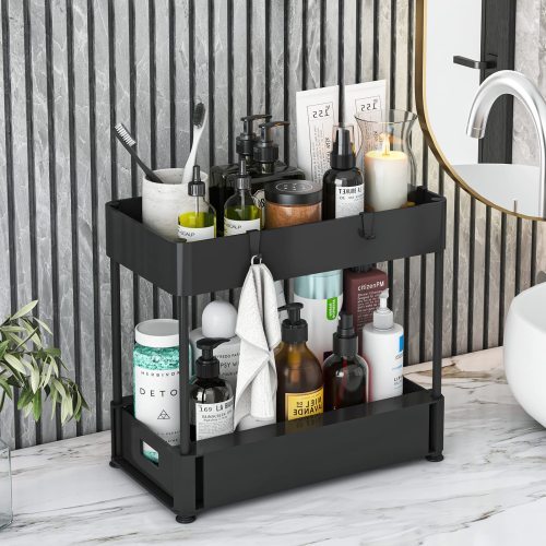 2-Tier Under Sink Organizer, Black, Plastic 1-Piece