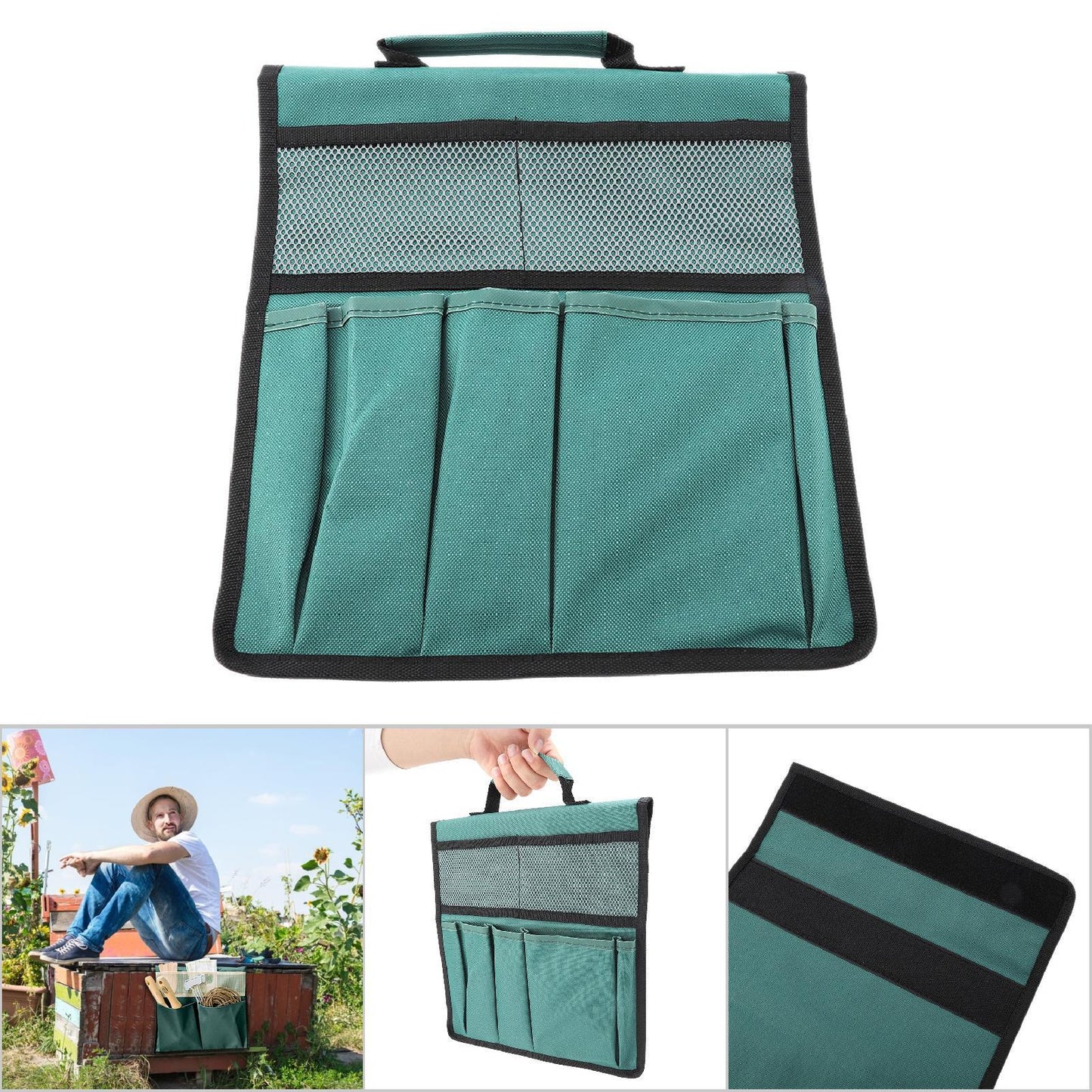 Foldable Portable Garden Kneeler Bench Kneeling Bag Tool Storage Stool Pouch (Green)